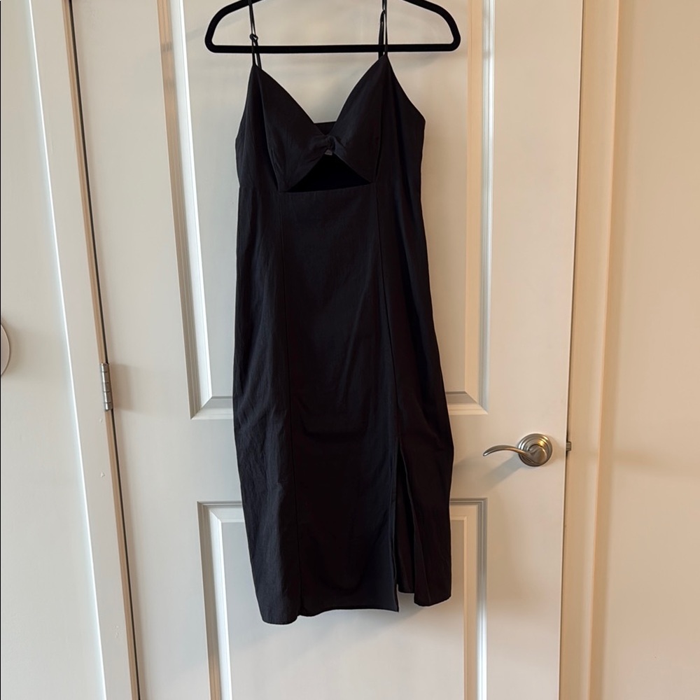 Melrose and Market Black Midi Dress Spaghetti Strap Linen Blend